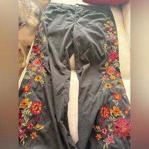 Corduroy Flare Embroidered Flower Pants